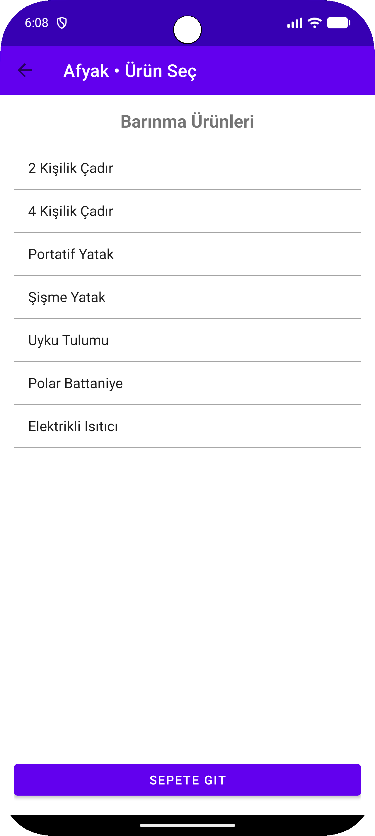 Alt Kategori ekranı