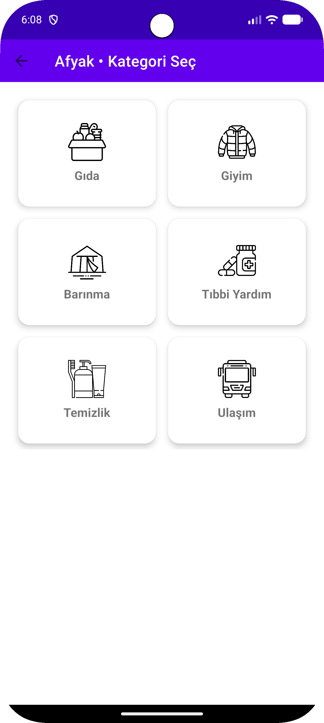 Afyak uygulama ana ekranı